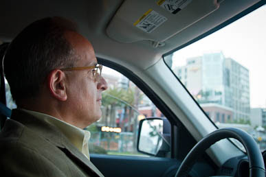 Rick navigates through San Diego before a team dinner.