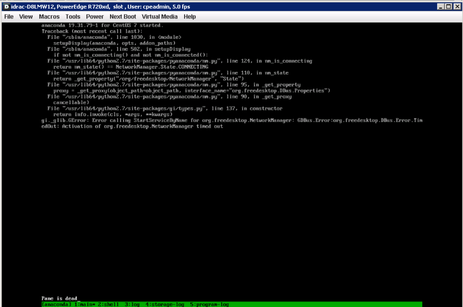 screen shot of CentOS 7 installer failing
