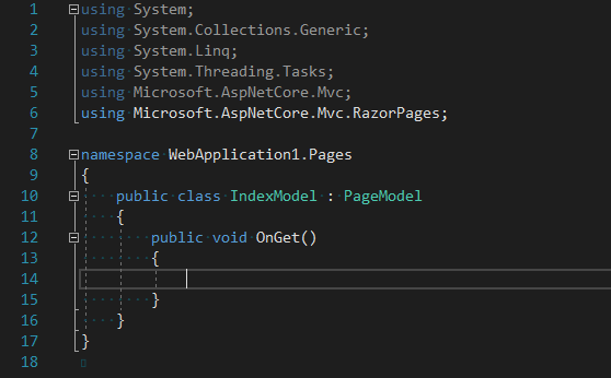 Empty Razor Pages Page Model class