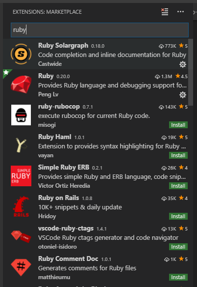 VS Code’s Available Ruby Extensions