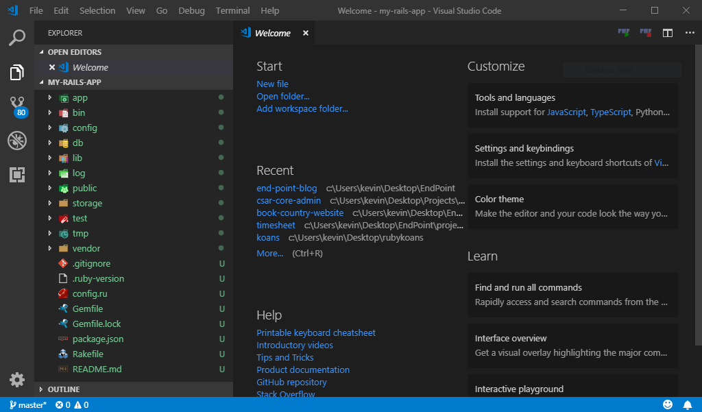 Our Rails code in VS Code