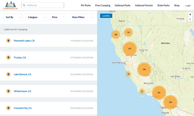 Campendium map clustering of campground locations