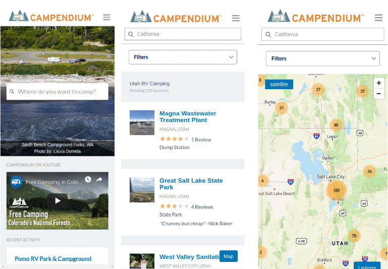Mobile, responsive design for Campendium