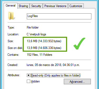 Folder properties after cleanup