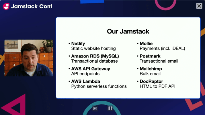 Jan presenting his Jamstack ticket selling app