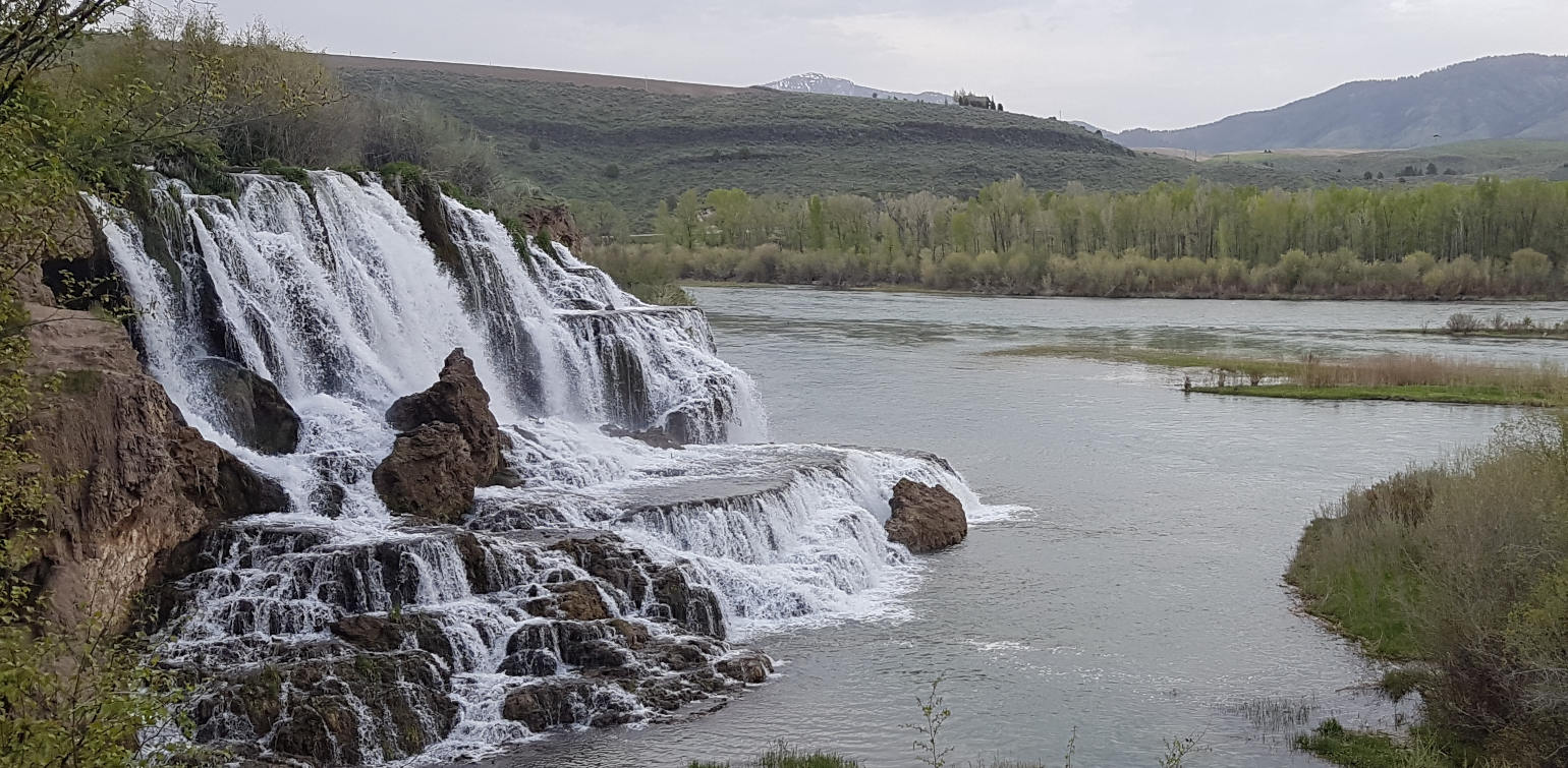 waterfall and mountains