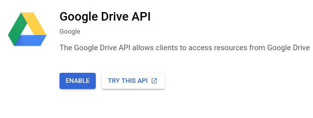 The Google Drive API welcome screen