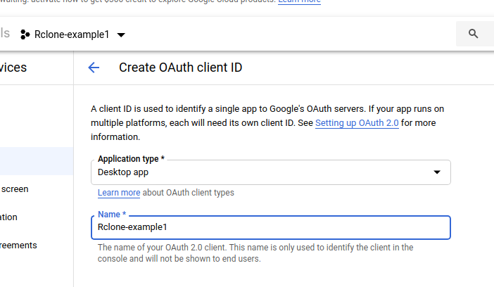 Creating a new OAuth ID.