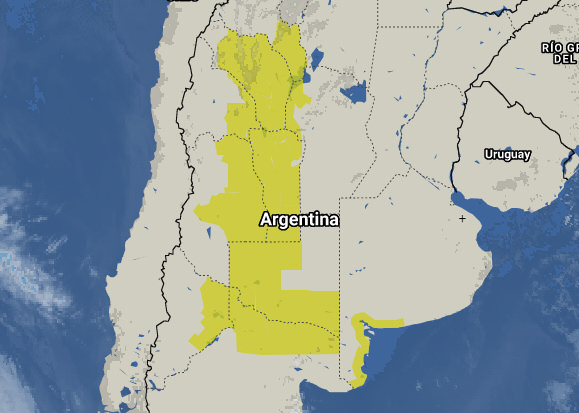 map of Argentina with areas shaded yellow