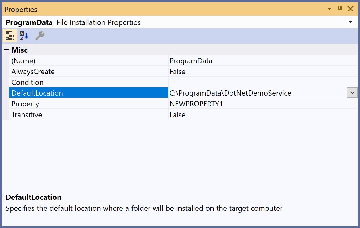 ProgramData Properties screenshot