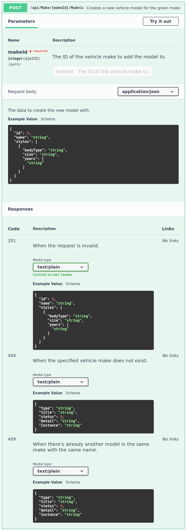 Fully documented POST Models endpoint