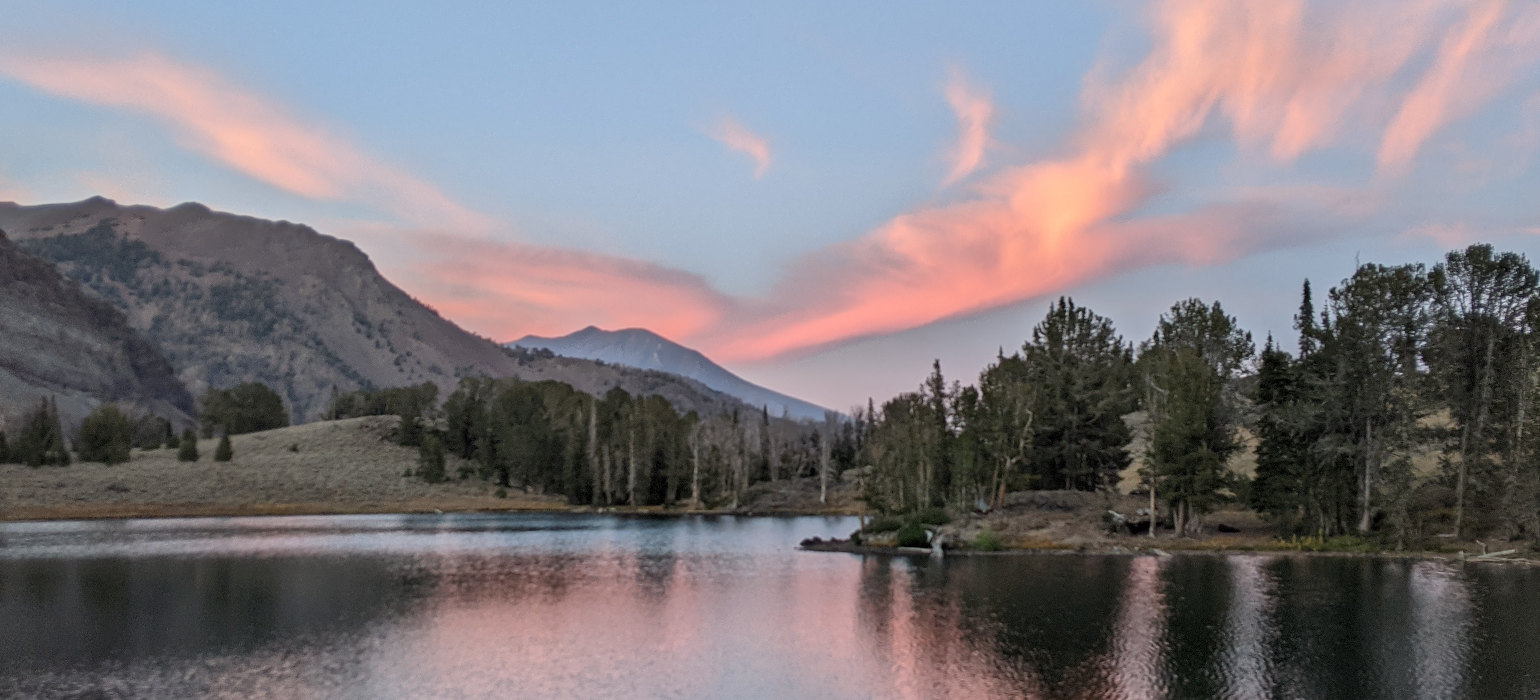 Sunset over lake in mountains