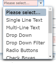 Screenshot of select box drop-down showing widget type options