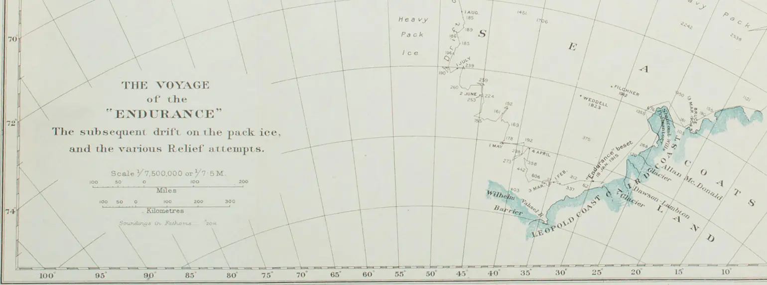 Partial map of the voyage of the Endurance, from the book “South”, Ernest H. Shackleton