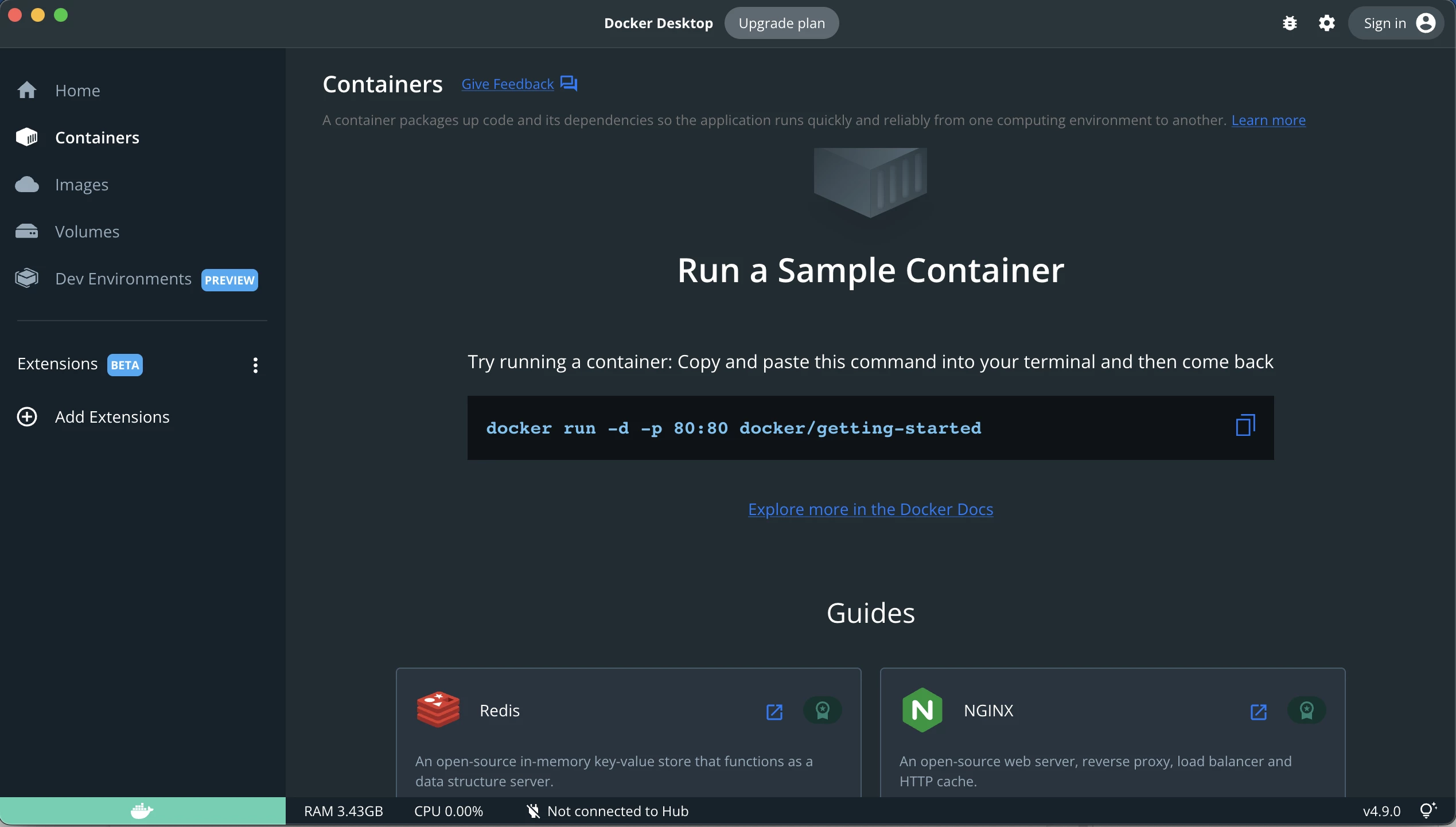 Screenshot of Docker Desktop
