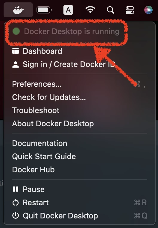 The Docker icon in the top menu bar of macOS