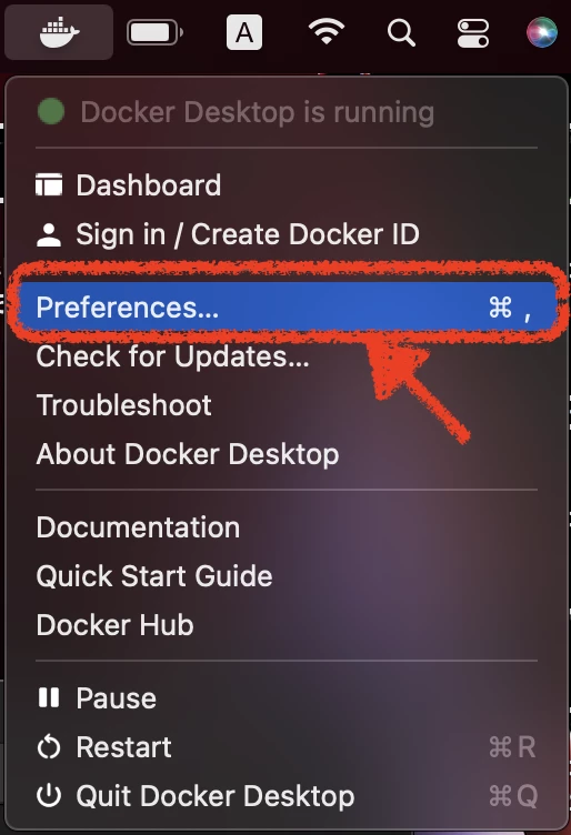 The preferences under Docker’s menu icon