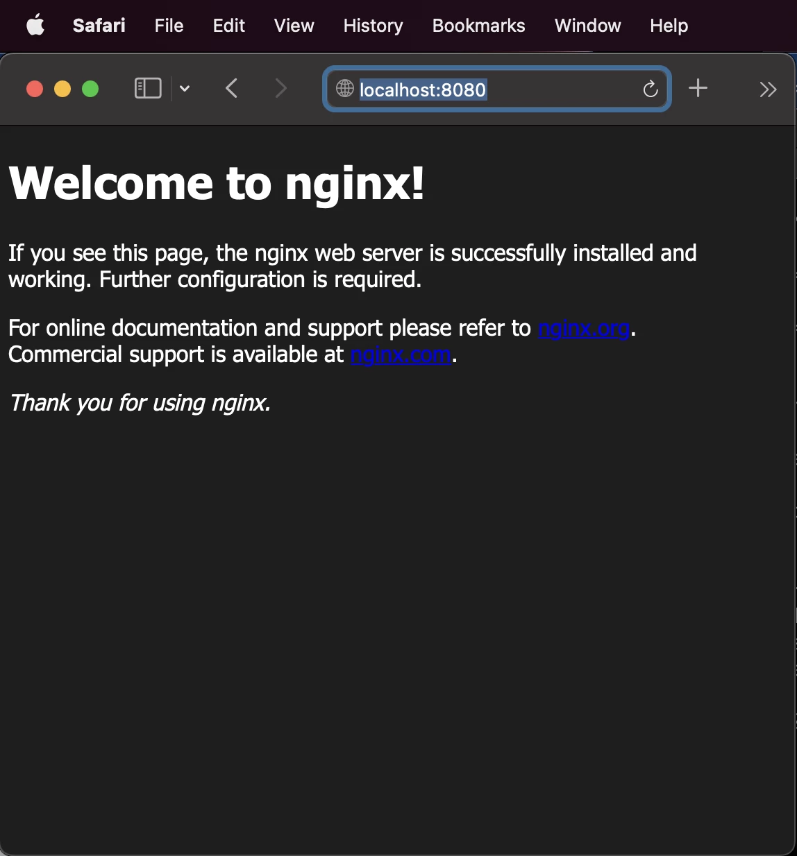 Nginx’s default output in a browser