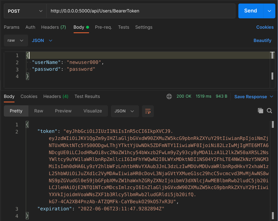 Successful JTW creation in Postman