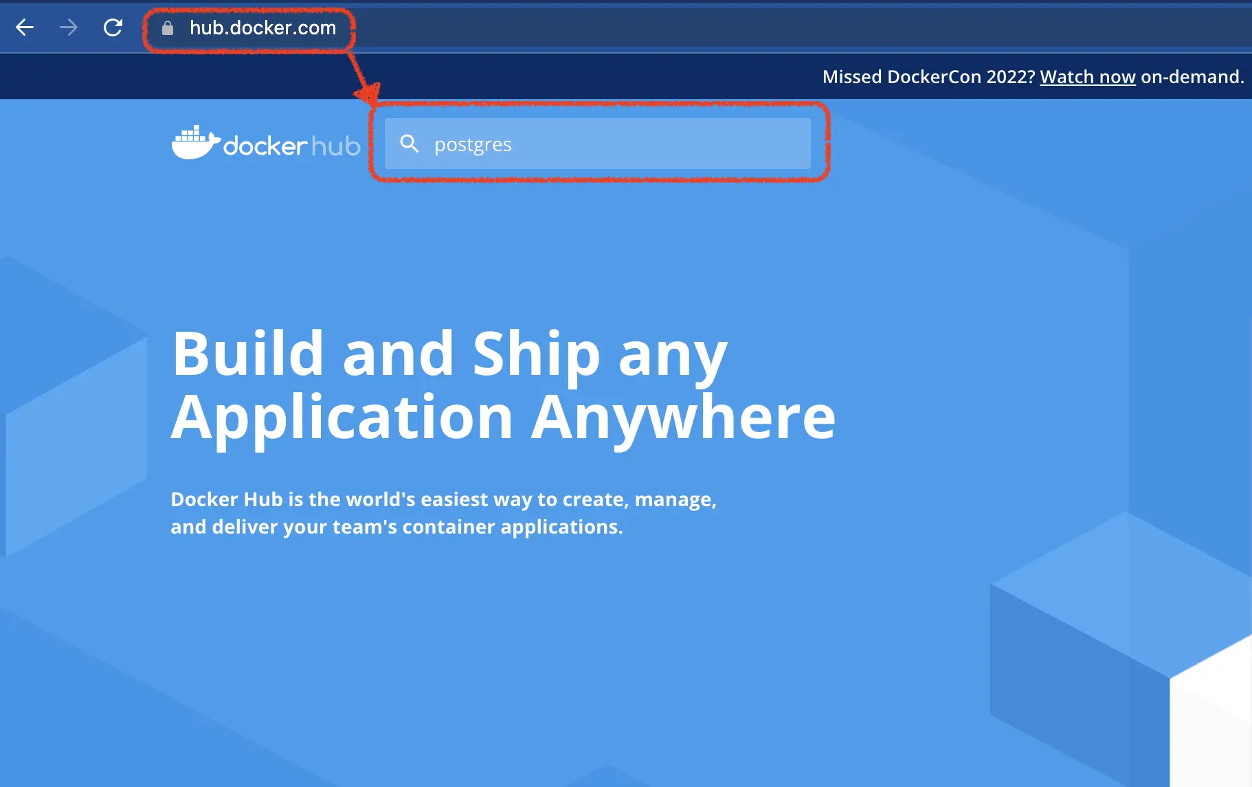 Docker Hub website search screen shot