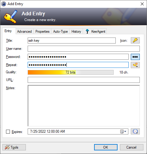 KeePass’s Add Entry screen