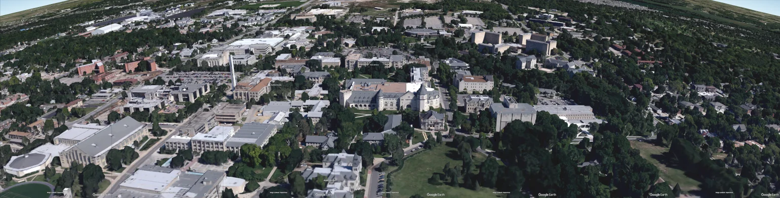 A wide view of KSU’s campus from above, in Google Earth, showing what might be displayed on KSU’s VisionPort.