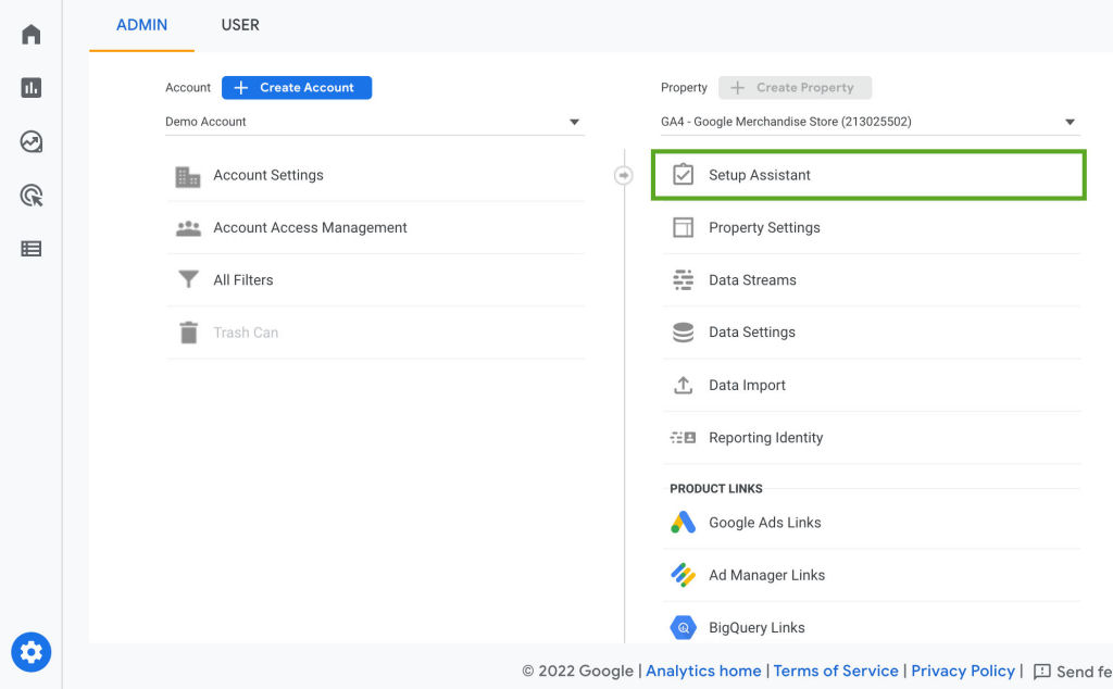 Screenshot of Google Analytics Setup Assistant